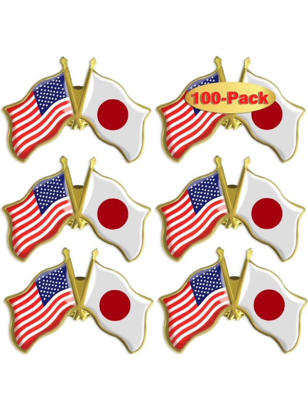 Bulk Enamel Friendship Pins - Japan & American Flag Lapel Pins, 6/12/100 Pcs